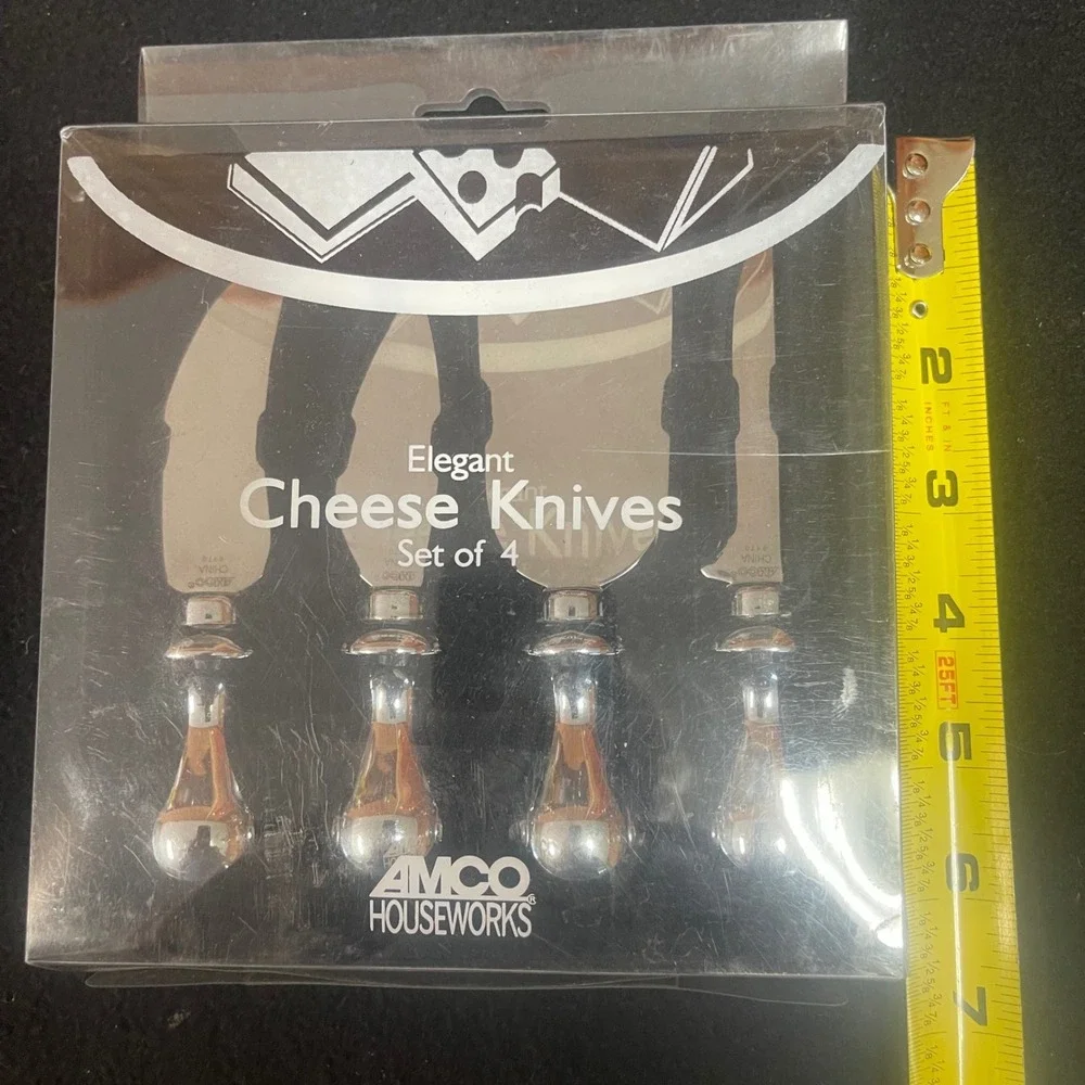 Stainless Steel 4pc Cheese Knives Set Weighted Chrome Handles NIB Gourmet Party